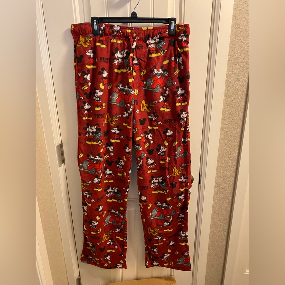 Disney L Pajama Pants Mickey Mouse Minnie Pluto Flannel Soft Large Lg Fleece
